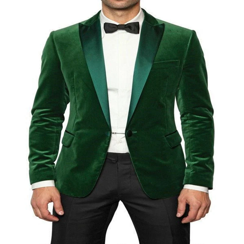 

Green Velvet Smoking Men Suits Slim fit for Wedding Groom Tuxedo 2 Piece Dinner Jacket with Black Pants Male Fashion Costume