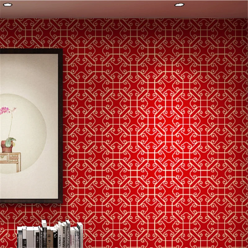 wellyu New Chinese style big red classical Zen Chinese style full shop restaurant dining room TV background wall paper