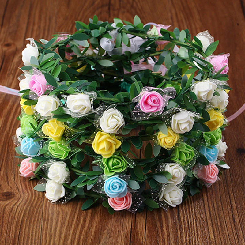 Flower Girl Crown Headband Head Beach Bridal Flower Hair Comb Wedding Floral Bride Wreath Women Hair Garlands Pink Blue