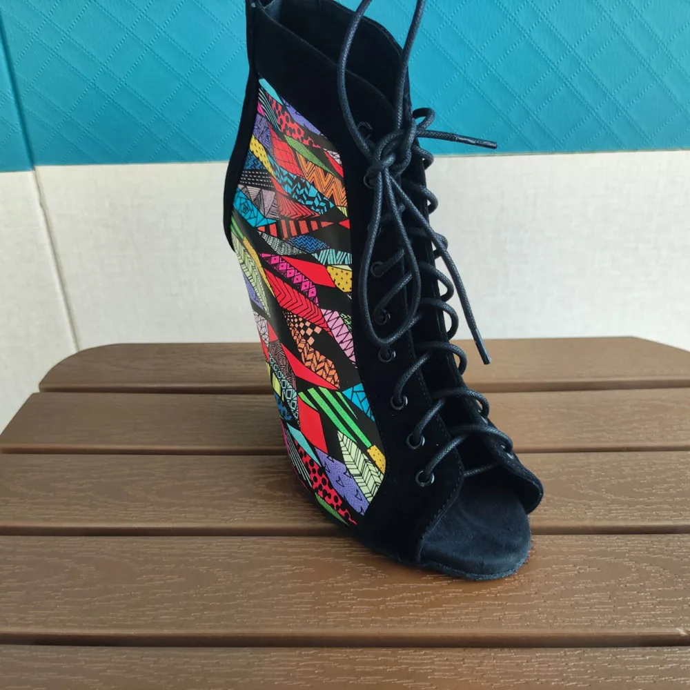 Customized  Women Dance Shoes Nubuck Flower Latin Dance Boots Women Slim Heels Stripper Footwear Shoes Lady Dancing Party Shoes