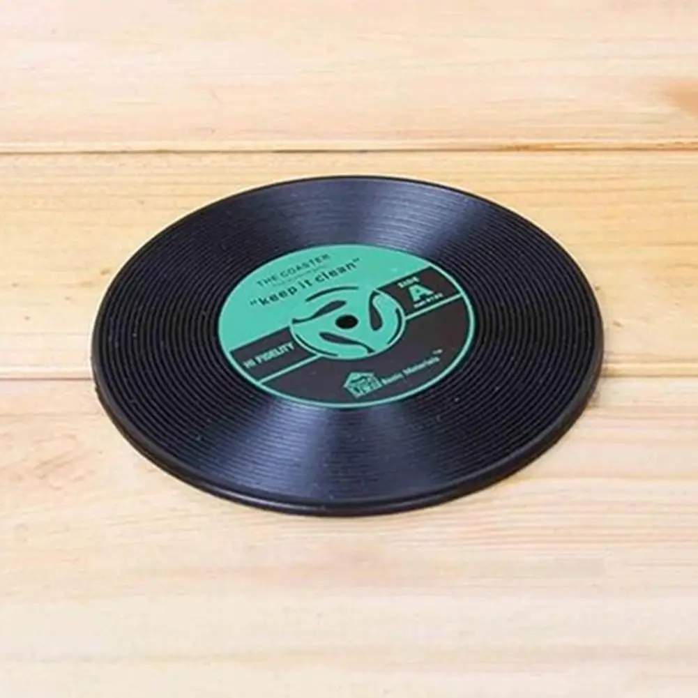 Retro Plastic Vinyl Record Coaster Cup Mat Black Retro Mug Coaster Pad Heat-resistant Non Slip Hot Drink Holder Home Decor