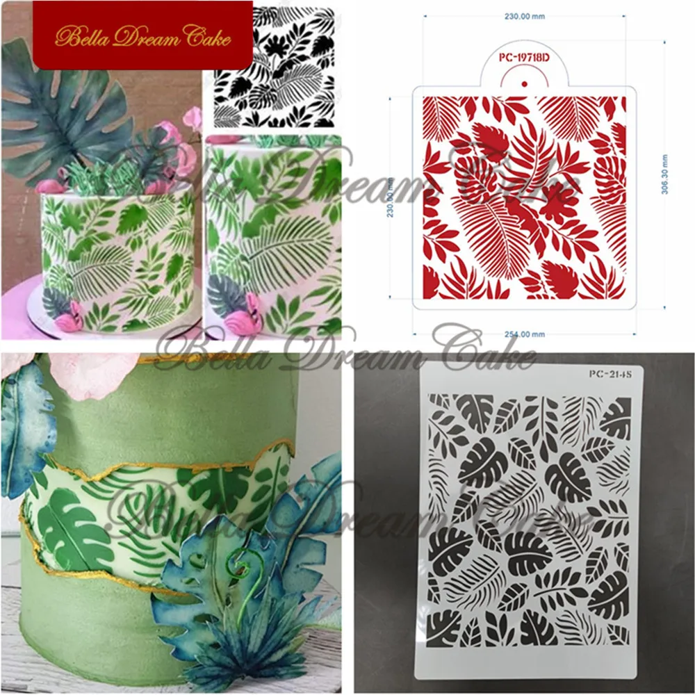 Tropical Palm Leaf Monstera Cake Stencil PET Chocolate Cake Border Template DIY Airbrush Spray Cake Decorating Tools Bakeware