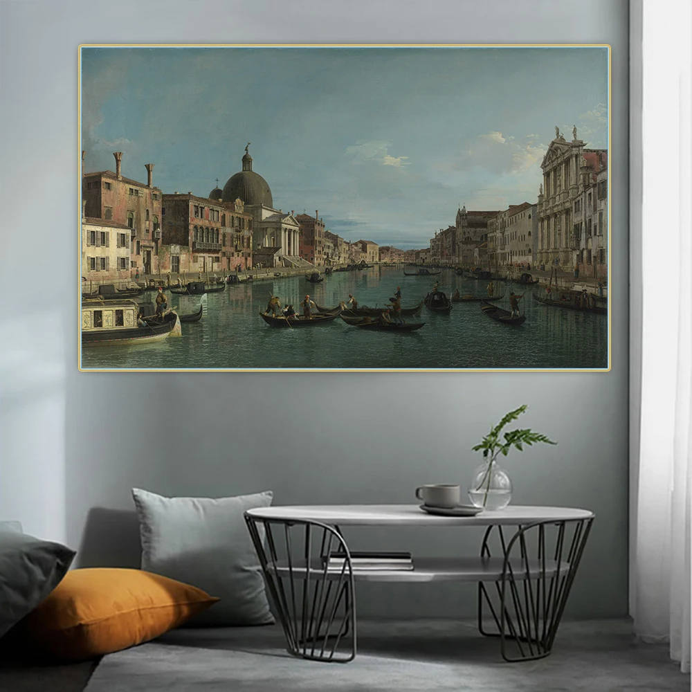 Citon Canaletto《The Grand Canal with S. Simeone Piccolo》Canvas Oil Painting Artwork Picture Backdrop Wall Decor Home Decoration