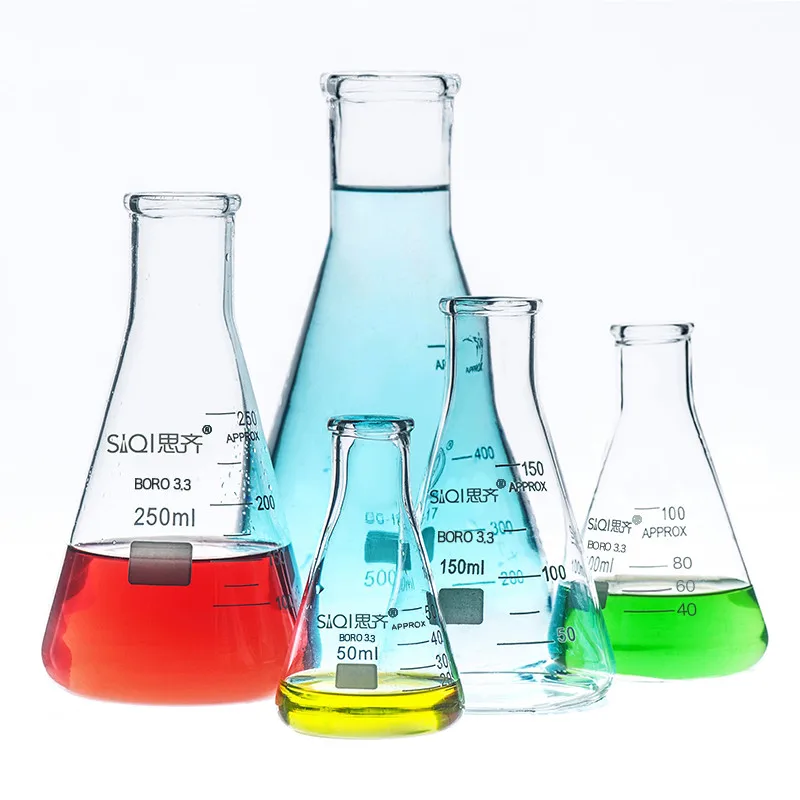 Frascos de vidro erlenmeyer para escola, 2 peças/500ml, equipamento de laboratório, frascos erlenmeyer, 2 peças