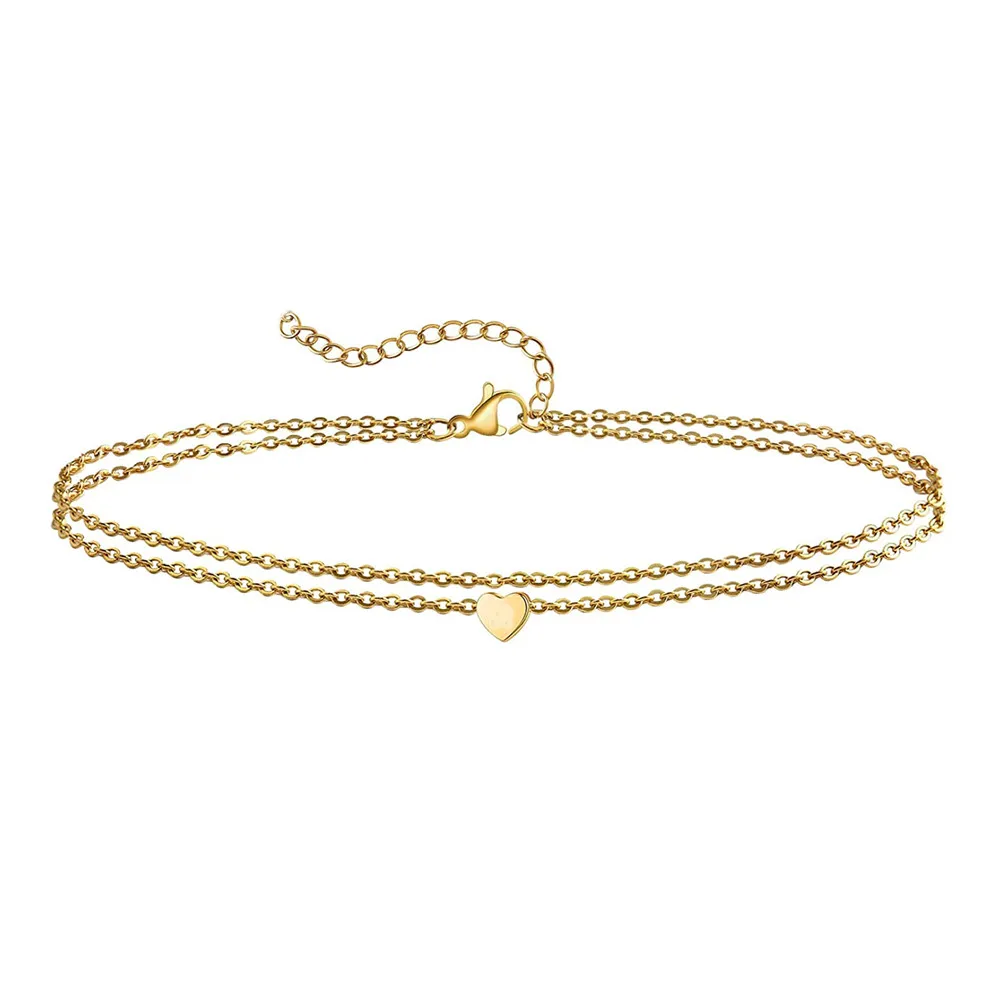 Stainless Steel Sequins Anklet for Women Double Layers Barefoot Sandals Heart Foot Bracelet Anklet Boho Beach Jewelry Gift