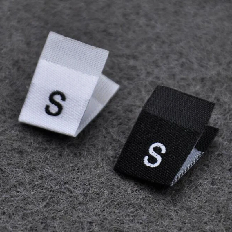 Free shipping size tags for clothing shirt Black White Middle fold Woven Clothing Size Labels For Garment 1.2X3.5cm 100pcs/lot