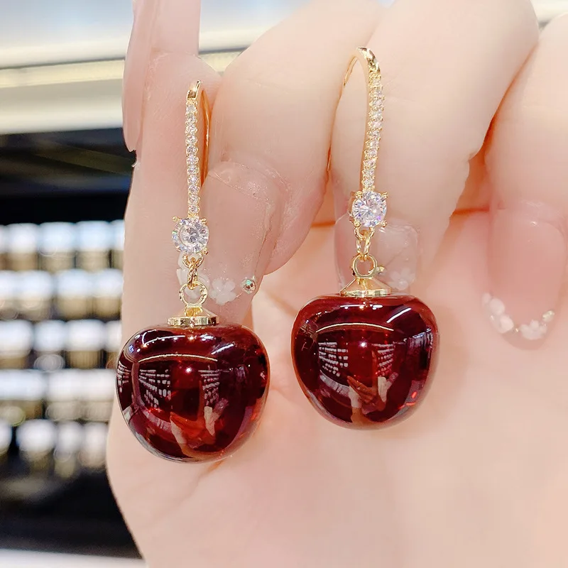 The 2022 New Red Cherry Cherry Earrings are Stylish and  Earrings For Women Korean Fashion Jewelry Design Personalized Earrings