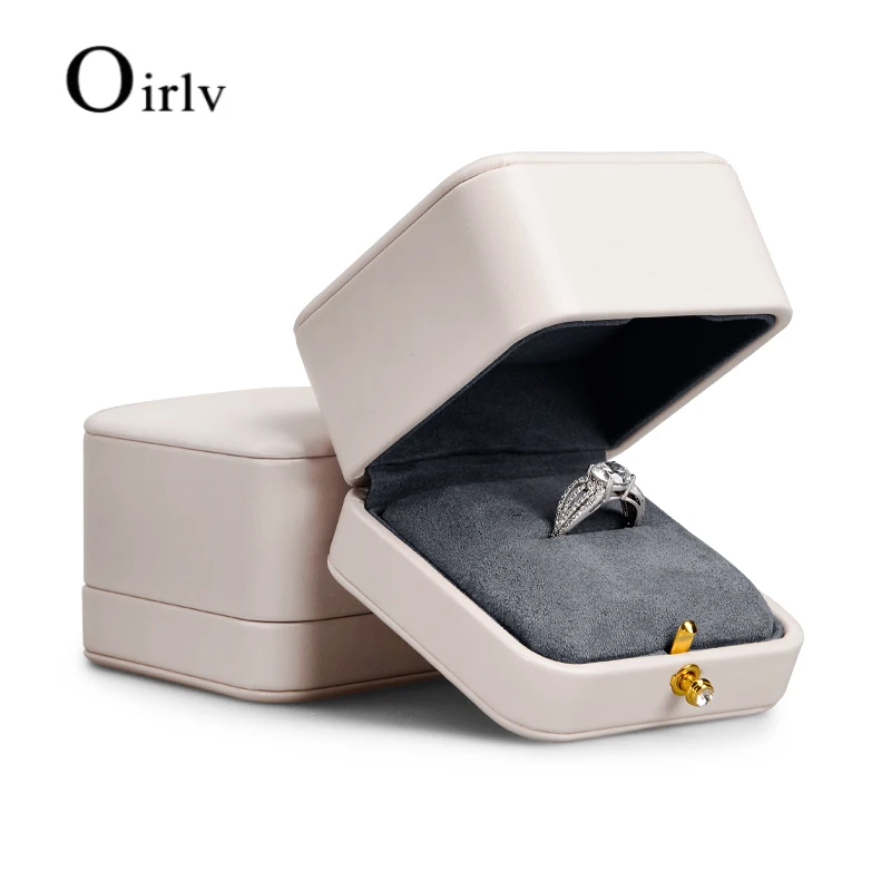 Oirlv Newly Snap Button Microfiber PU Leather Ring Case Pendant Box Jewelry Storage Organizer for Engagement