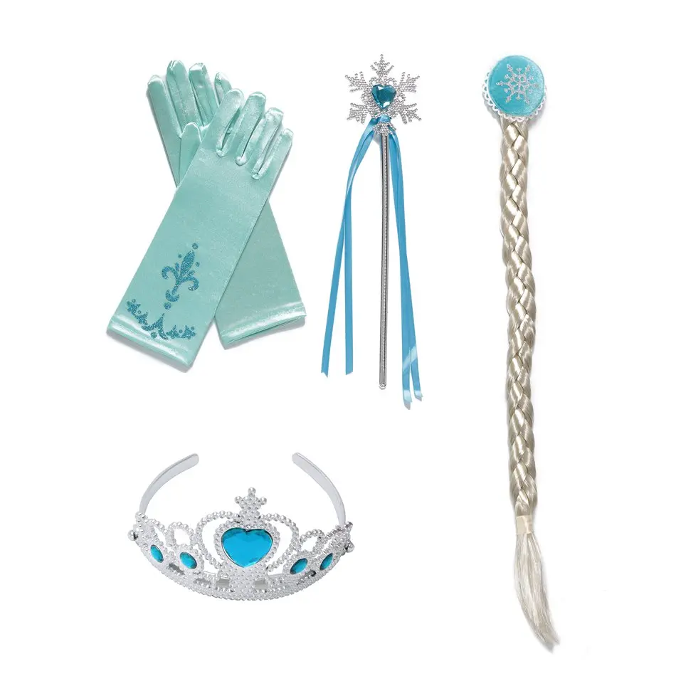 New Halloween Party Cosplay Costume Accessories Girls Anna Elsa Wig Braid Princess Crown Gloves Magic Wand Necklace Jewelry Set