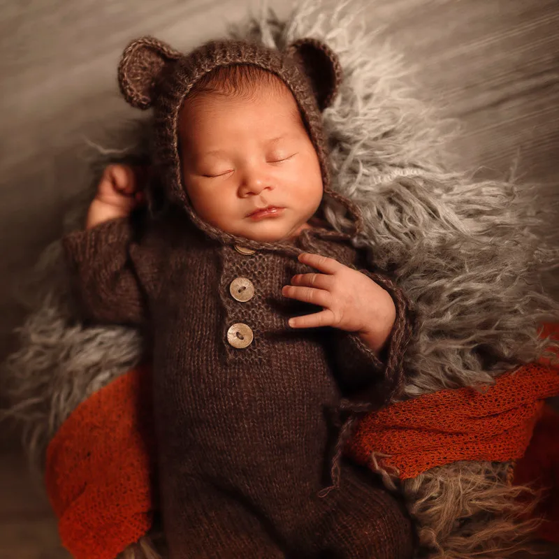 Newborn bear outfits photography props,Angola mohair handmade romper for baby photography props