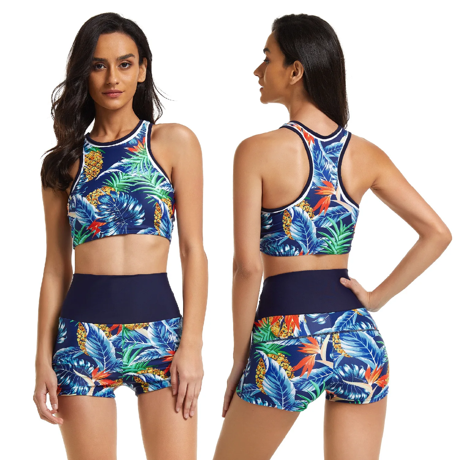 Vikionfly Cao Cấp Bikini Bộ Quần Short Áo Bơi Nữ 2021 Đệm Hoa Thể Thao Bơi Đẩy Lên Crop Top Đồ Bơi Tắm phù Hợp Với