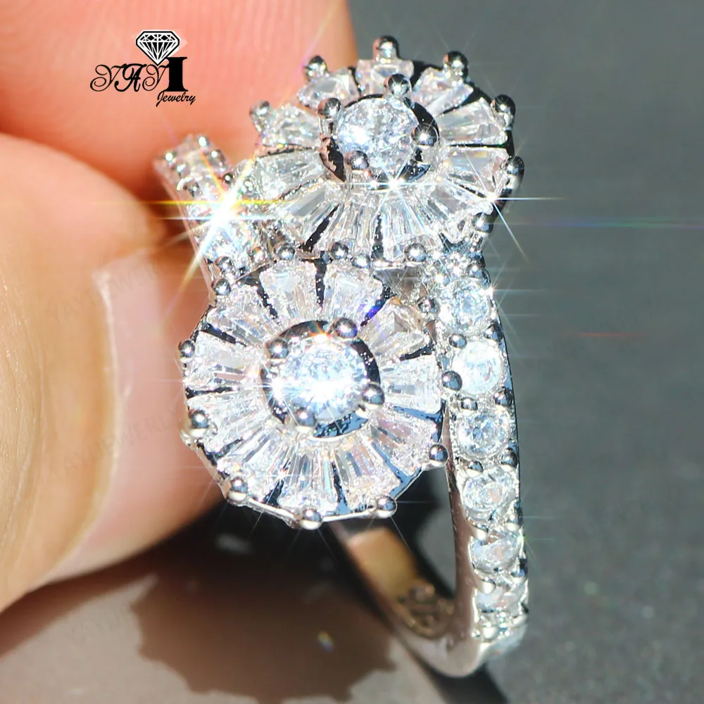 

YaYI Jewelry Fashion Princess Cut Prong Setting White Cubic Zirconia Silver Color Engagement Wedding Party Leaves Gift Rings