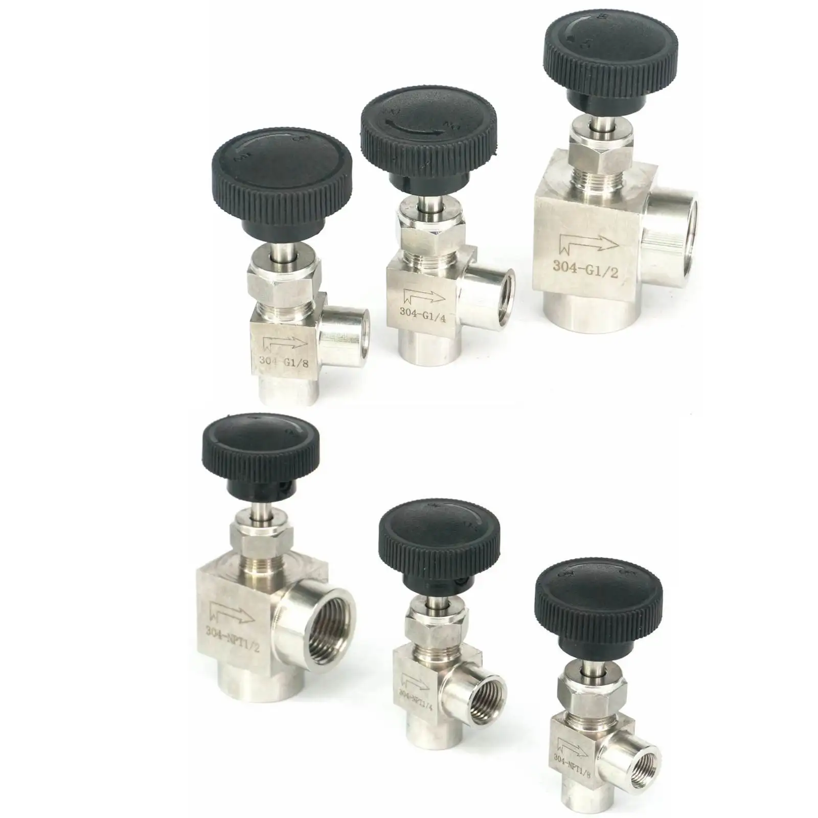 

Elbow 1/8" 1/4" 3/8" 1/2" NPT / BSPP Female 304 Stainless Steel Equal Shut-off Flow Control Needle Valve Water Gas Oil