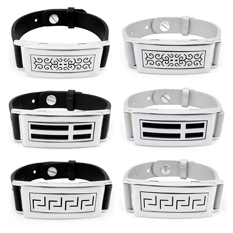 Rectangle Black Genuine Leather Bracelet Stainless Steel Essential Oils Diffuser Locket Aroma Bangle