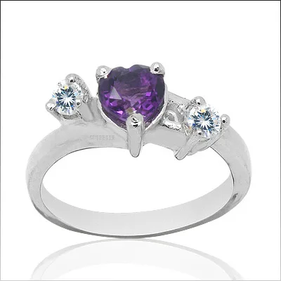 

Fashion Heart Amethyst Ring for Daily Wear 5mm Natural Amethyst Silver Ring Solid 925 Silver Amethyst Jewelry