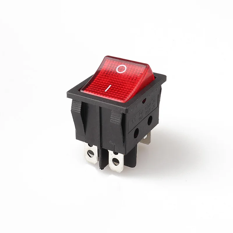 KCD4-201NB-6P Drukknop Spst Snap-In Op/Off 6Pin Boot Rocker Switch Red