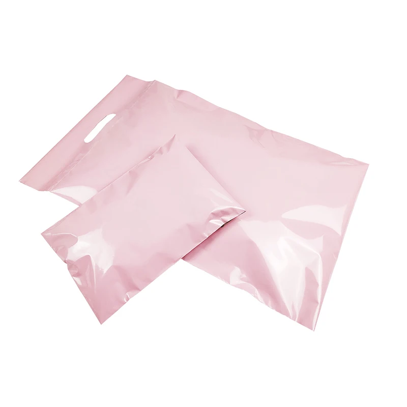 

100Pcs Blank Poly Mailers Light Pink Courier Bag with Handle Clothes Packaging Shipping Bags Self Adhesive Plastic Envelopes