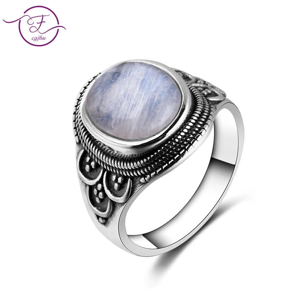 

Men And Women 925 Sterling SilverJewelry Ring Oval 10*14MM Natural Moonstone Ring Bohemian Style Engagement Wedding Party