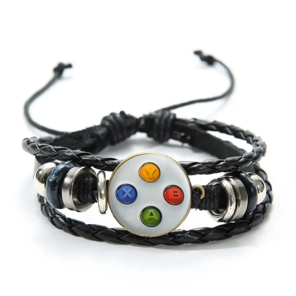 SONGDA Old Video Game Controller Men Leather Bracelet Novelty Handmade Glass Gem Art Photo Charm Bracelet Boys Gift Idea Jewelry