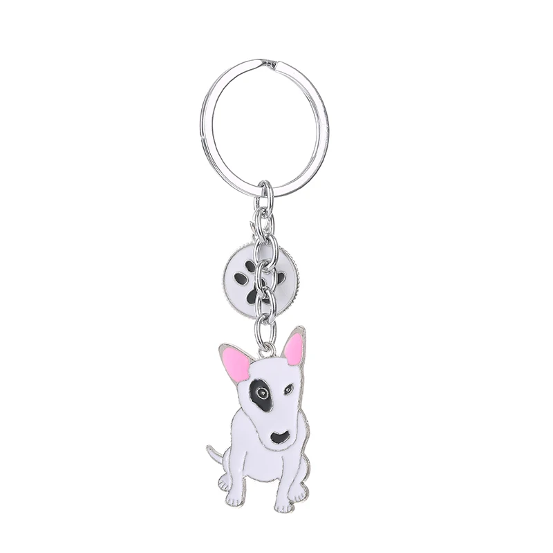 Lovely pet dog Keychain Bull Terrier Keychain Metal Car Key Ring for Women best friend charm Bag Pendant