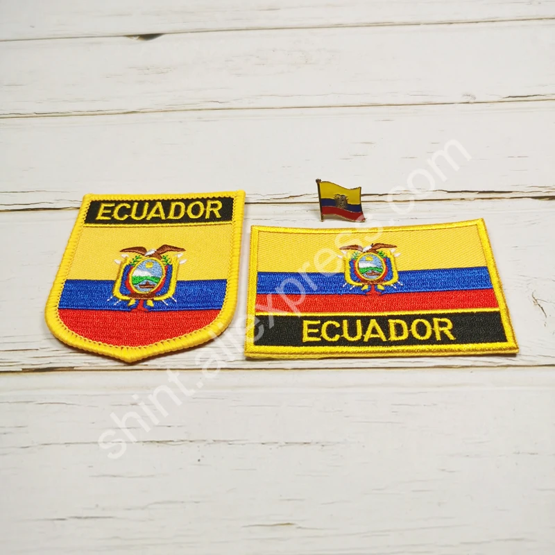 Ecuador National Flag Embroidery Patches Badge Shield And Square Shape Pin One Set On The Cloth Armband Backpack Decoration
