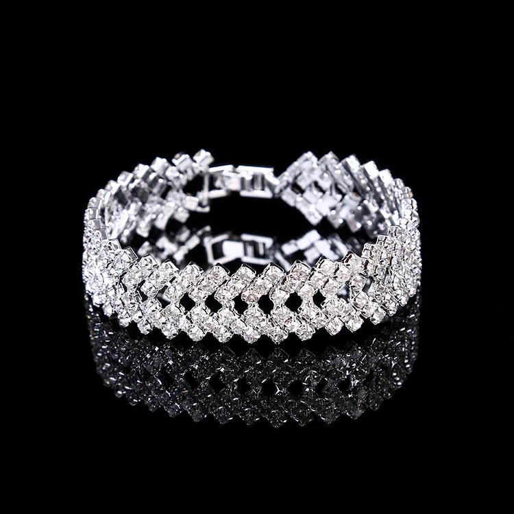 Fashion Crystal Bracelet for Women Wedding Bangle  Hand Jewelry Multi-Layer Bridal Rhinestone Bracelet