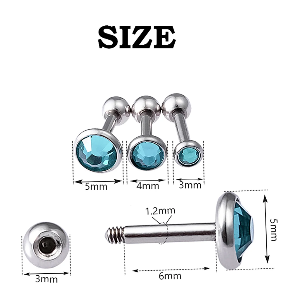 3Pcs/Set Surgical Steel Earring For Women Tragus Cartilage Piercing Barbells Gold Plated CZ Gem Ear Studs Jewelry Mixed Sizes