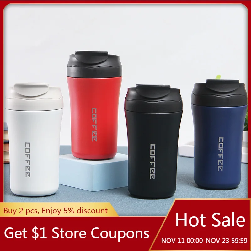 

400ML Straw Thermos Mug New Style 304 Stainless Steel Coffee Cup Double Drink Thermos Cup With Straw Flip Bounce Cup