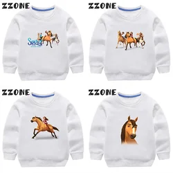 New Spring Autumn Baby Girls Sweatshirts Lucky & Mustang Spirit Horse Cartoon Kids Hoodies Children Pullover Tops Boys Clothes