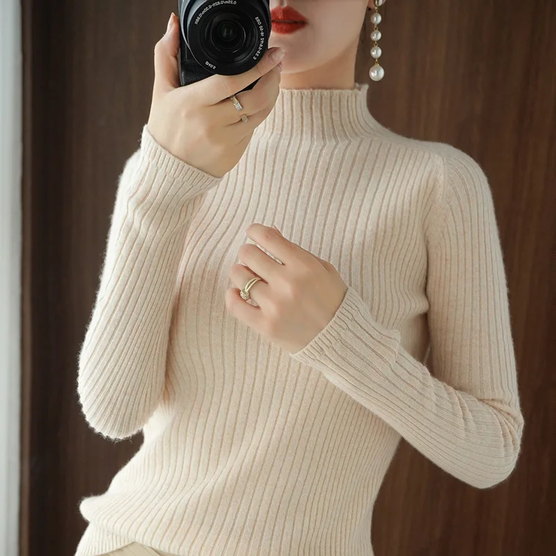 Autumn and winter women\'s Half Turtleneck cashmere sweater pit bar elastic Pullover women\'s sweater Pullover Sweater