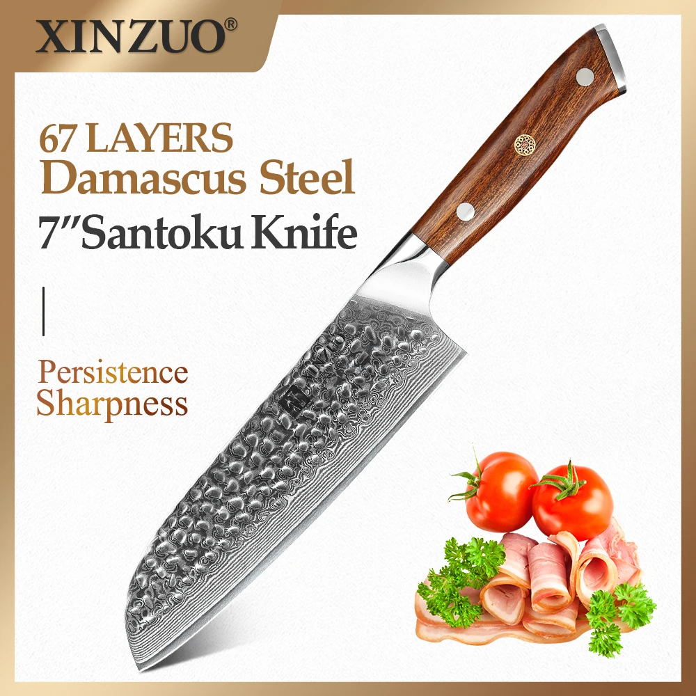 

XINZUO 7" Inch Santoku Knife 67 Layers Japanese VG10 Damascus Steel Kitchen Knives North America Desert Handle Razor Sharp