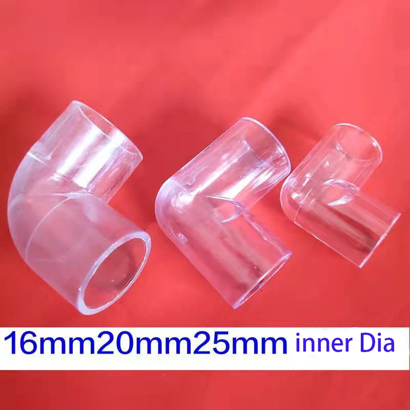 5PCS-Pack 16/20/25MM Transparent Acrylic Pipe Joints 90 Degree Elbow Connector Aquarium Supplies