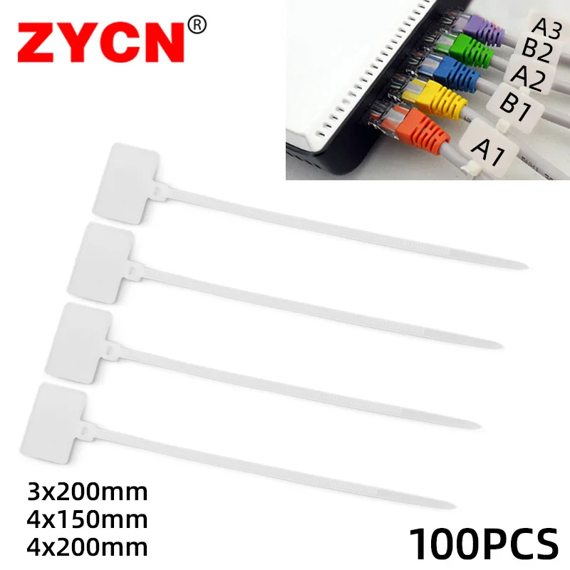 

100/1000PCS Easy Mark Plastic Cable Ties Tag Labels Nylon Self-Locking Markers Zip Network Loop Wire Straps 3*100mm White Black