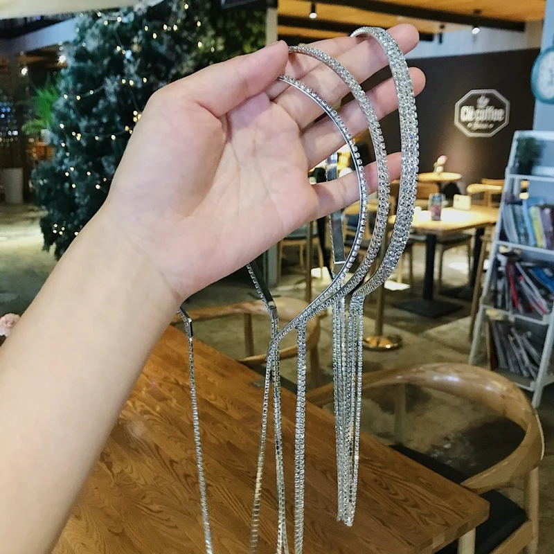 Shiny Rhinestone Tassel Headbands For Women Fashion Crystal Hairband Temperament Hanging hair accessories Bridal Wedding Jewelry