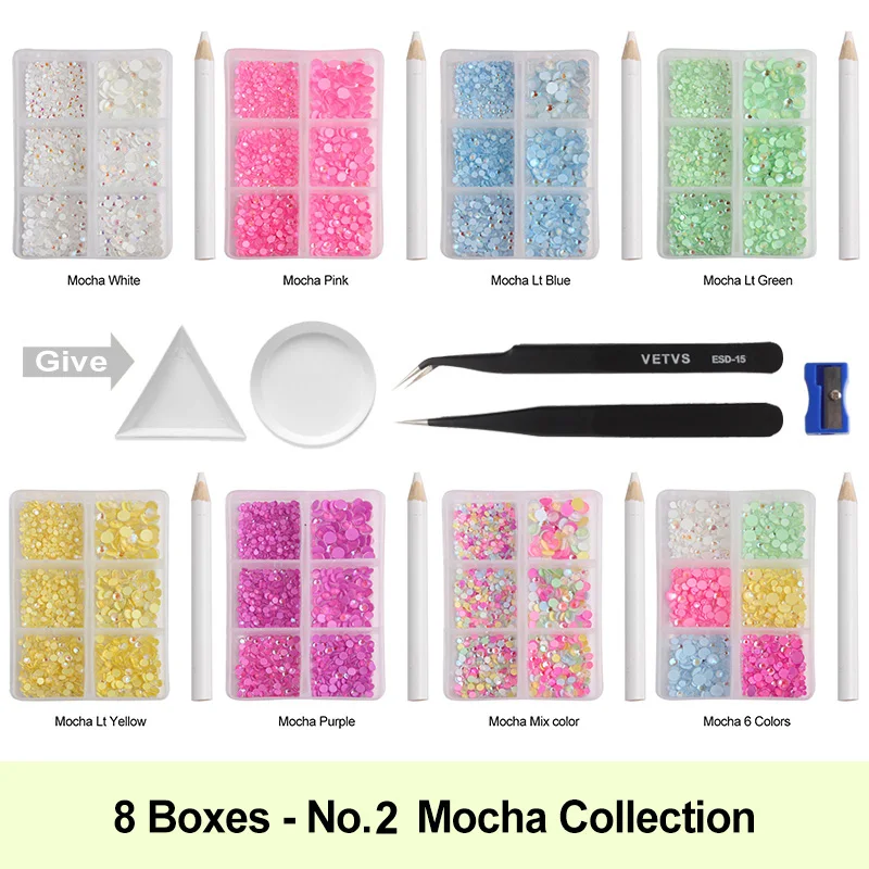 New sale 6 Grid Box Nail art Rhinestone 6 Sizes and colors Mixed for DIY 3D nail art decoration