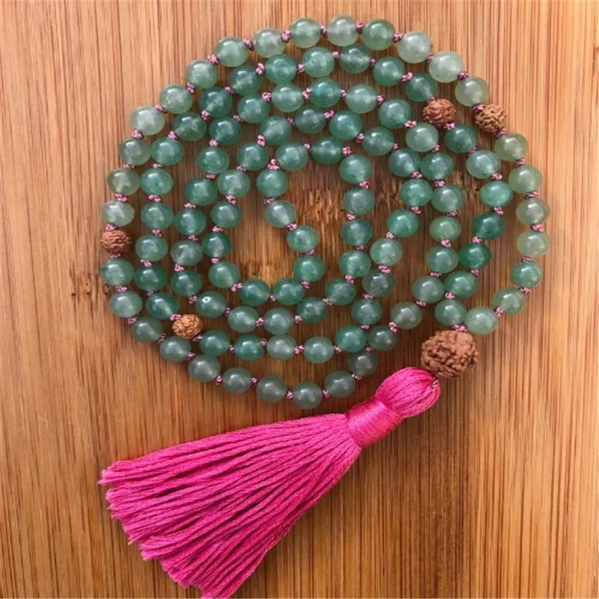 

6mm Green Aventurine Bodhi 108 Beads Tassel Mala Necklace Stress Lucky Healing pray cuff Handmade