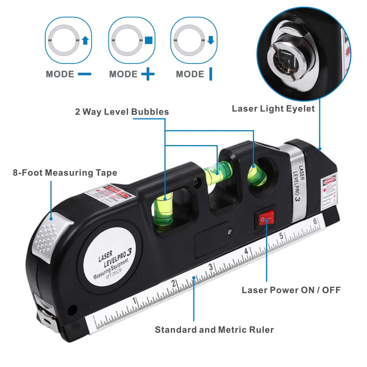 Laser Level Tape Vertical Measure Adjusted Standard Ruler Horizontal Cross Lines Optical Levelling Instrument Multipurpose 4 in1