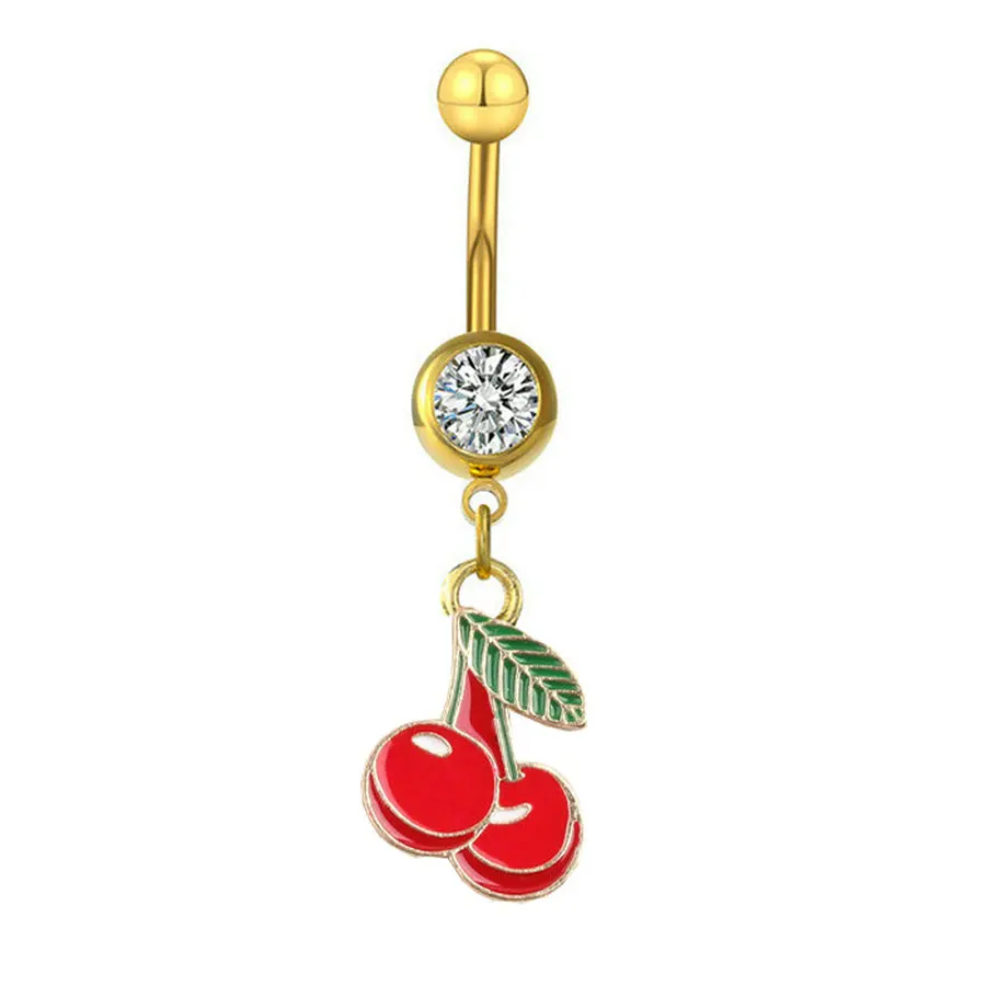 1PC Cute Cherry Charm Belly Rings Gold Anorized Navel Bars Piercing Ombligo for Woman Gift