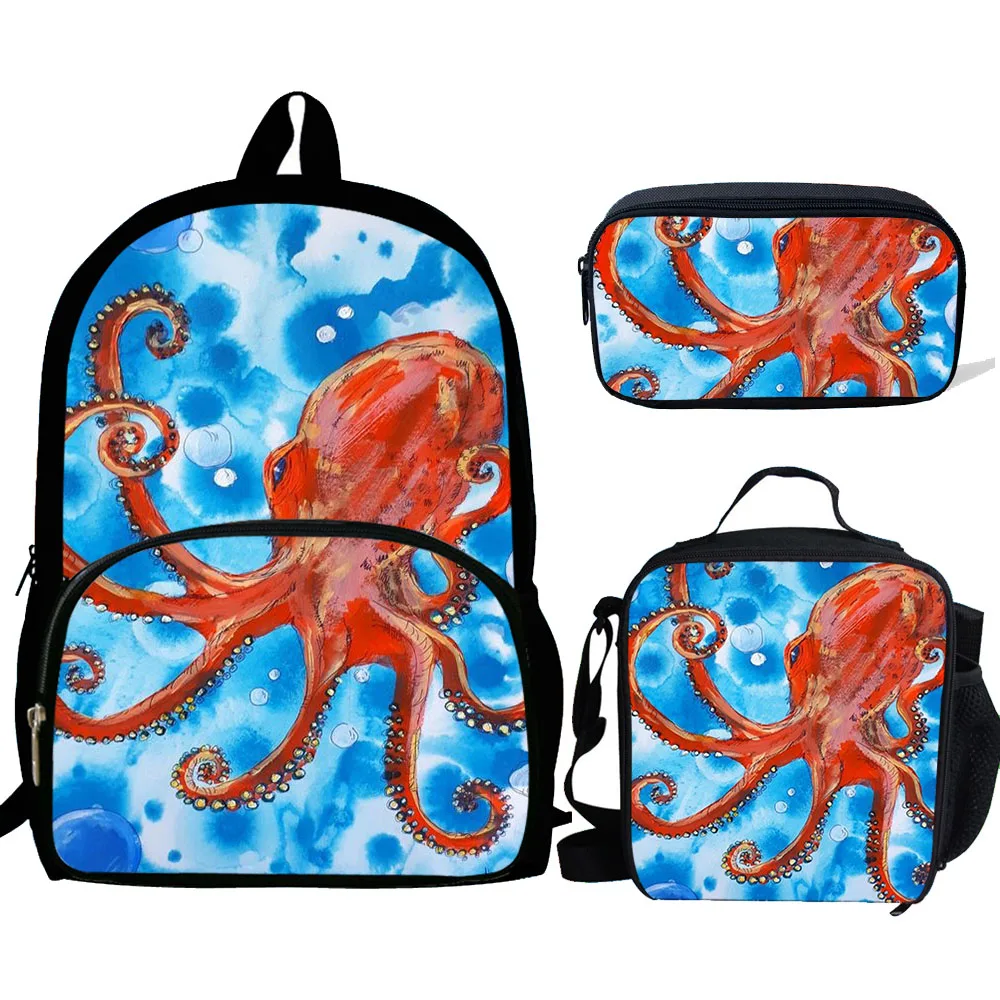 3pcs/set School Bags For Teen Girls&Boys School Backpack Cartoon Octopus Pattern Bookbag Lovely Satchel