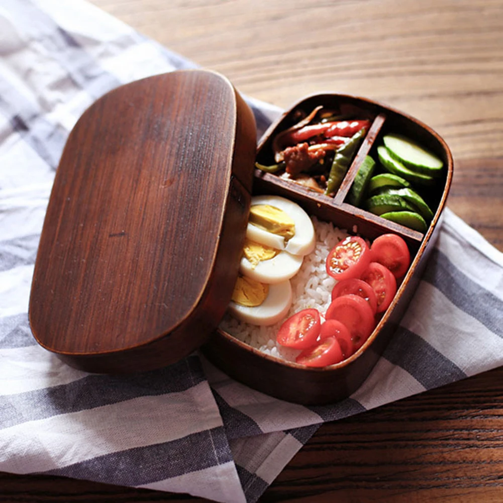 Portable Wooden Lunch Box Picnic Japanese Bento Box for School Kids Dinnerware Set Square Lunch Box Food Container for Kids Set