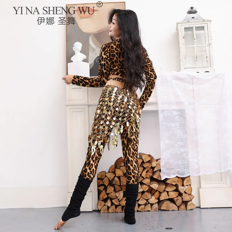 Women\'s Belly Dance Dance Leopard Practice Clothes New Sexy Hollow Trousers Tops Profession Dance Hip Scarf Bellydance Costume