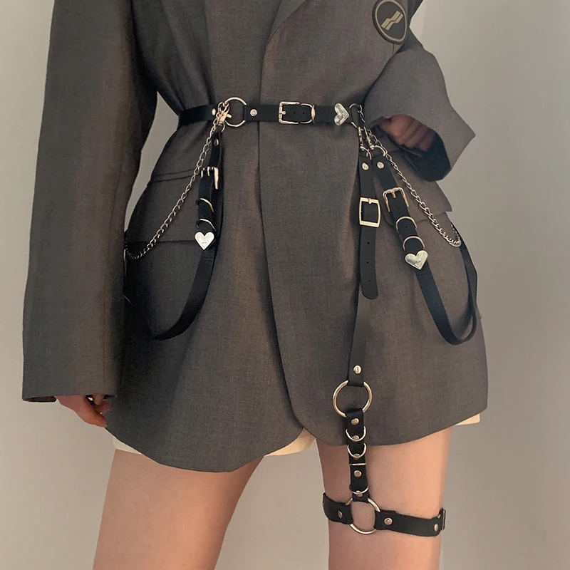 

Summer Lolita Punk Style Women Belts Heart-shaped Adjustable Waist Pu Chain Belt Girls Functional JK Decorative Strap Belt Suit