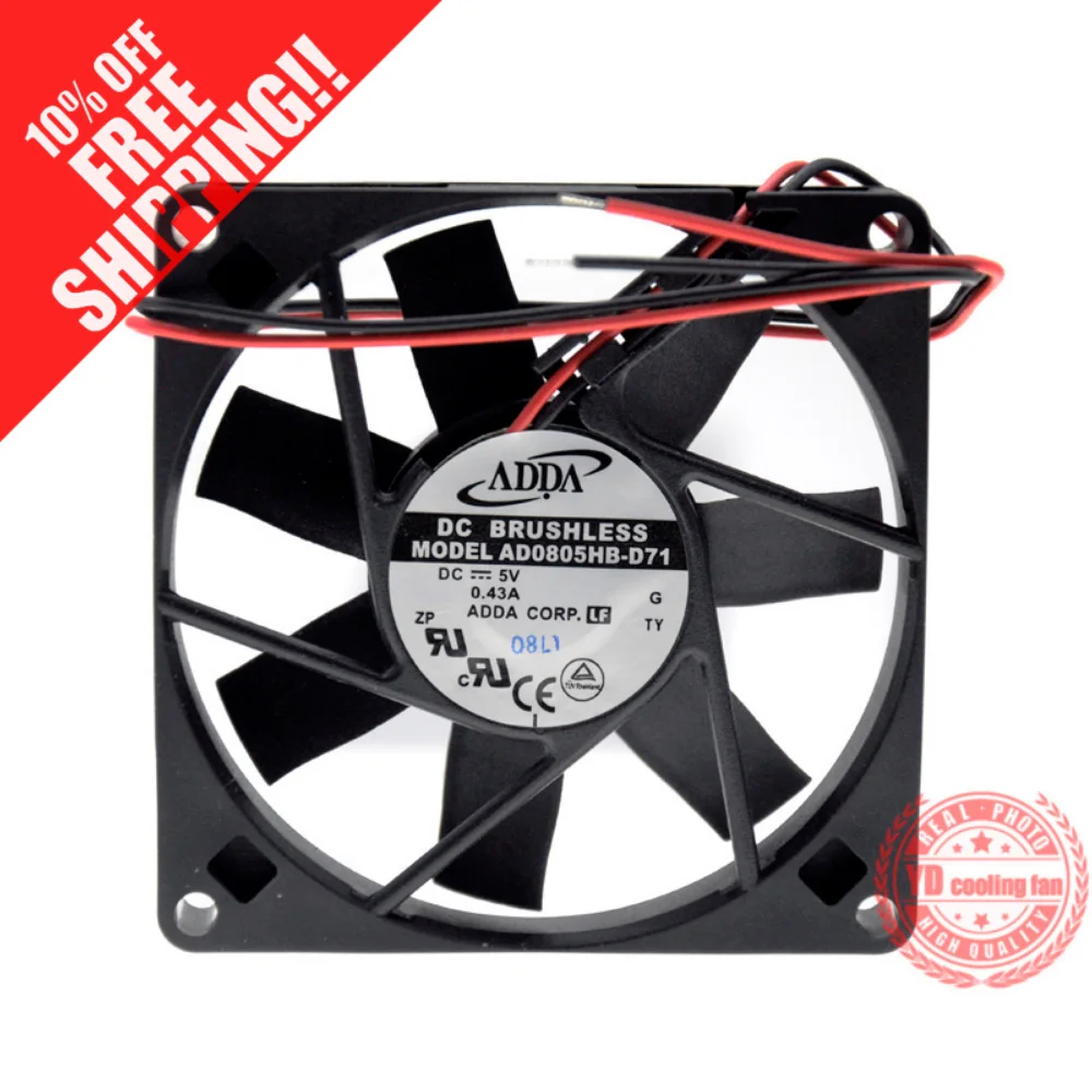 

USED ADDA AD0805HB-D71 DC5V 0.43A 8015 8CM ATX silence cooling fan