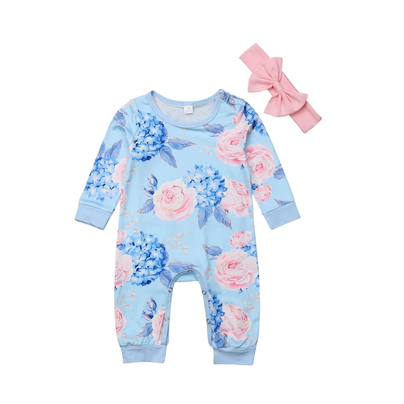 Lioraitiin Newborn Baby Girl Set Print Floral Long Sleeve Romper Jumpsuit Playsuit Outfit Clothes Set