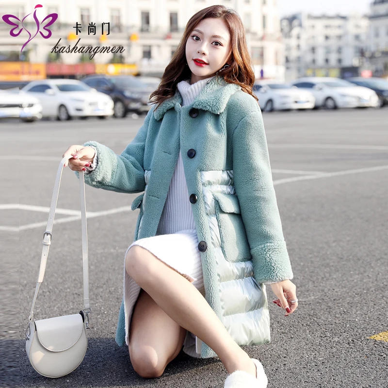 

Winter Down Cotton Coat Tops 2023 New Lambswool Splice Cotton Jacket Parka Female Long Cotton Overcoat Womens Warm Slim Overcoat