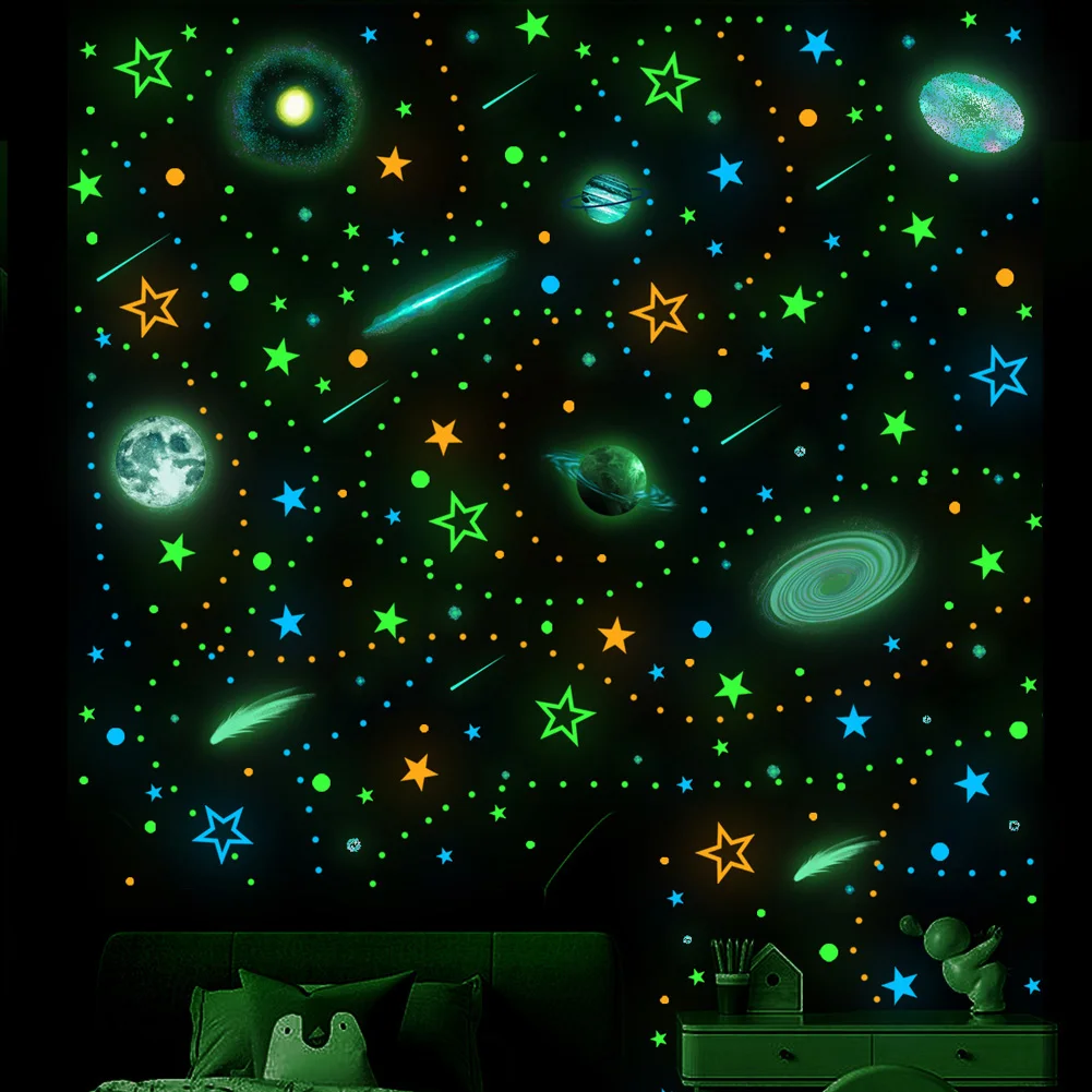 497 Pcs/Set Luminous Stars Dots Planet Wall Sticker For Baby Kids Room Bedroom Home Decoration Mural Glow In The Dark Decals