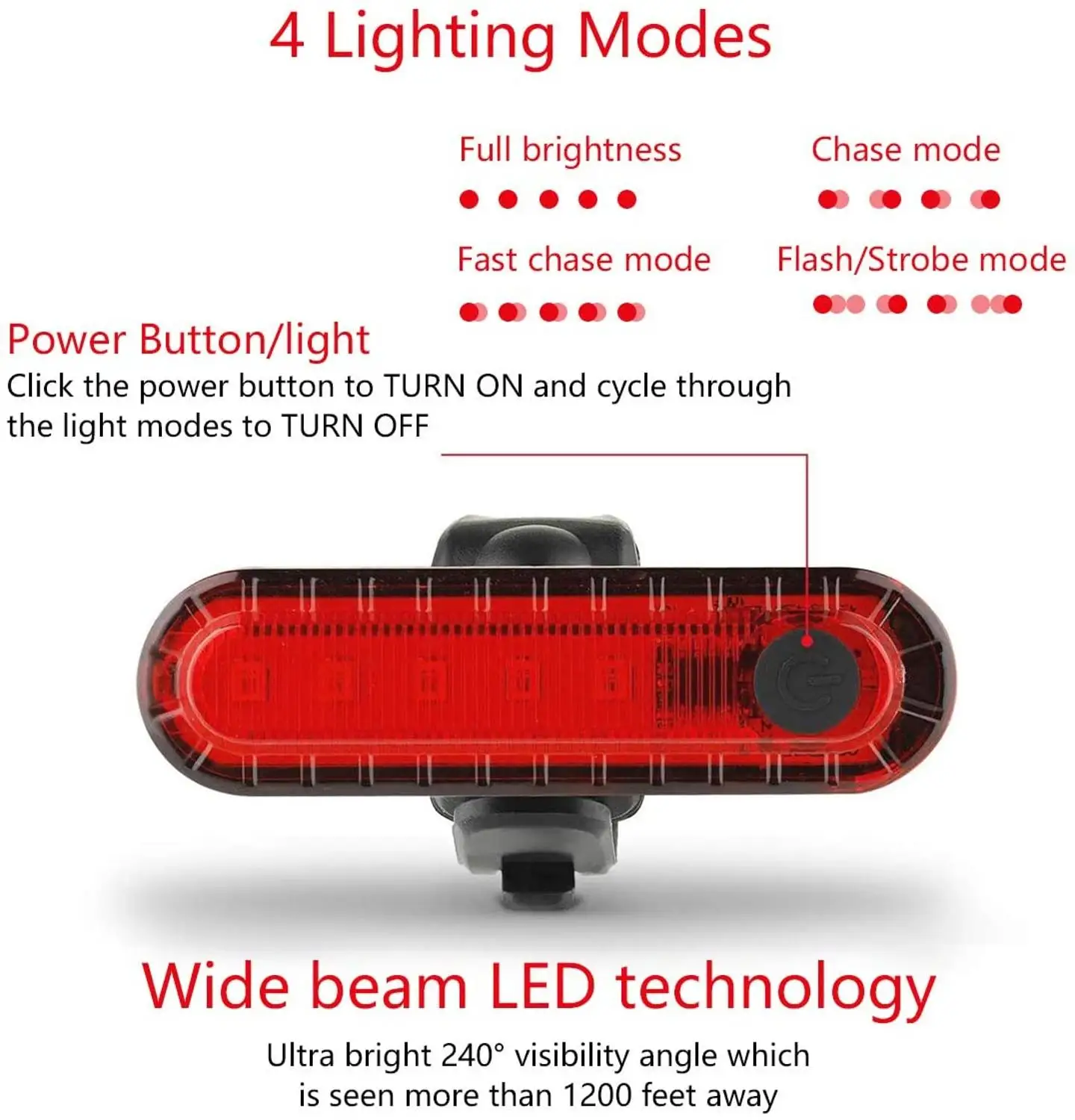 自転車用USB経由の充電式LEDテールライト,2ピース,4つの照明モード,アウトドアスポーツ用