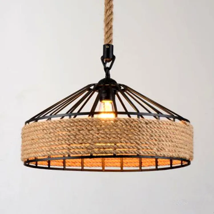 

American Retro Iron Base Hemp Rope Chandelier Bar Cafe Restaurant Black Creative Industrial Wind Chandelier