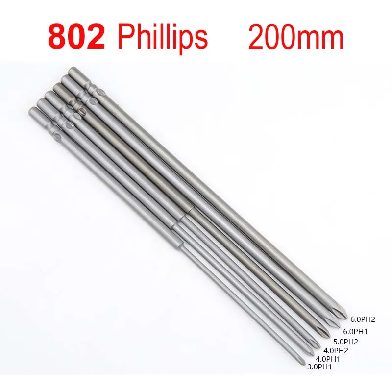 

10PCS 802 6mm Round Shank Electric Screwdriver bits Magnetic Phillips Cross Screwdriver Bits PH1 PH2 Tool Parts 200mm Length