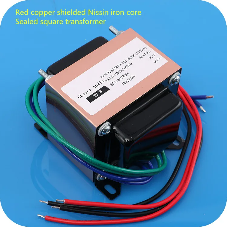 100W oxygen-free copper double 18V four-wire copper shielding brand new sealed square transformer EI transformer AC adapter